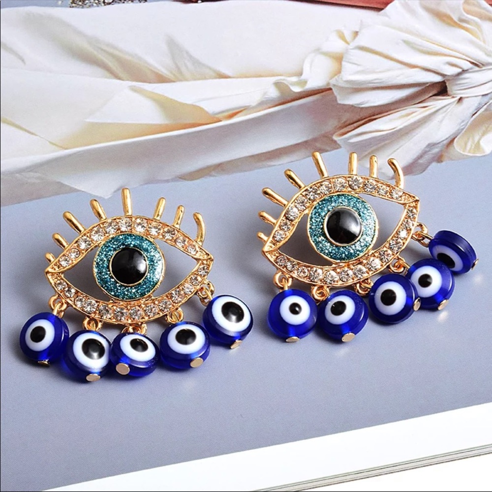 New evil eye blue eyes earrings dangle - Picture 3 of 6